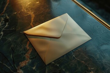 Aufkleber - A simple and clean design with a white envelope sitting on a table, great for representing communication or correspondence