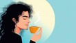 © RAT-GSJ - Man with Long Hair Enjoying Coffee Moment