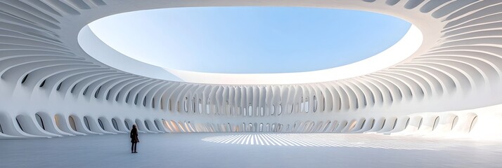 Poster - Captivating abstract interior ceilings with striking beam patterns of light creating a minimalist contemporary and serene atmosphere  The design showcases the elegant interplay of form light