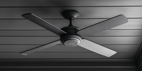 Poster - A close-up shot of a classic ceiling fan in monochrome tone, suitable for use in design or editorial projects