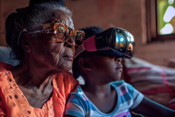 Poster - A mother and daughter enjoying immersive gaming experience together, perfect for tech-related articles or social media posts