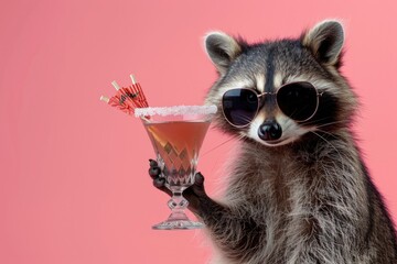 Poster - A raccoon enjoying a drink