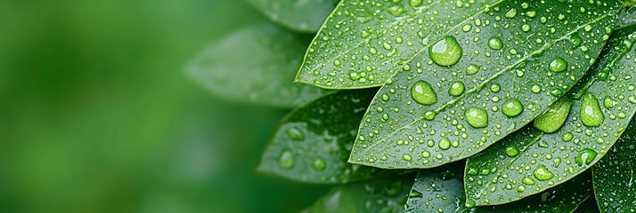 Aufkleber - Captivating image of vibrant tropical leaves adorned with glistening dewdrops creating a soothing spa like atmosphere of tranquility and natural beauty