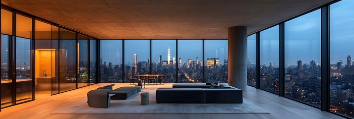 Aufkleber - Capturing the essence of high end living this image showcases an elegant luxury apartment interior with panoramic windows that flood the space with natural light