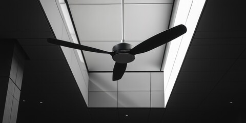 Poster - A ceiling fan hanging from the ceiling of a building, suitable for interior decoration and architectural purposes