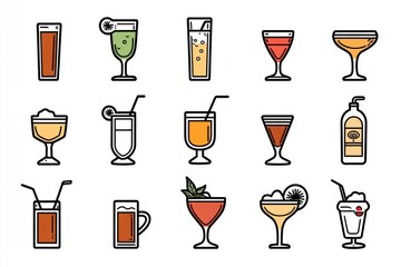 Aufkleber - Set of illustrations representing various drinks and beverages