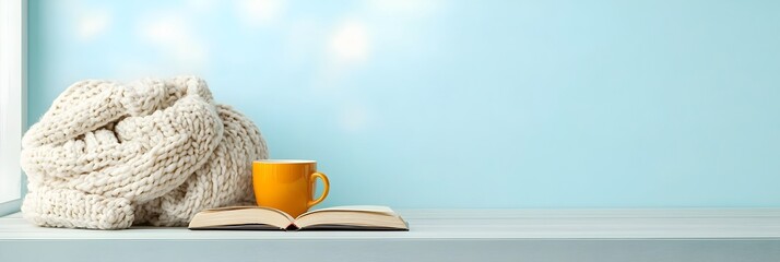 Poster - Cozy and inviting reading nook with soft blankets a book and natural light streaming in through the window  A serene and tranquil space for relaxation contemplation and getting lost in a good read