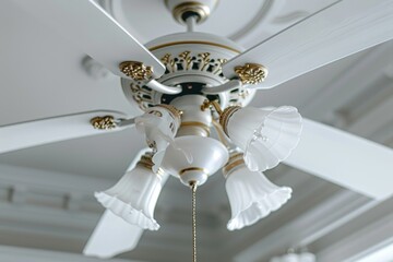 Canvas Print - A decorative ceiling fan featuring white flowers on its blades, perfect for a cozy home or office decor