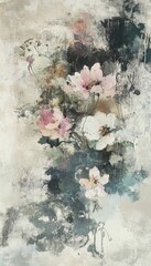 Wall Mural - Abstract floral arrangement in soft, muted colors with dynamic brushstrokes