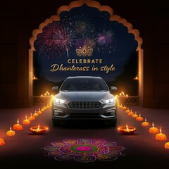 Happy Dhanteras with car and golden coins, money. Car offer in Dhanteras, Car design
