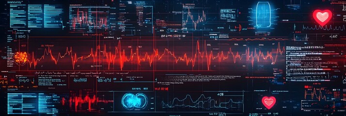 Poster - Detailed digital heart monitor graphs showcasing precise ECG waveform data for medical analysis healthcare diagnostics and real time patient monitoring