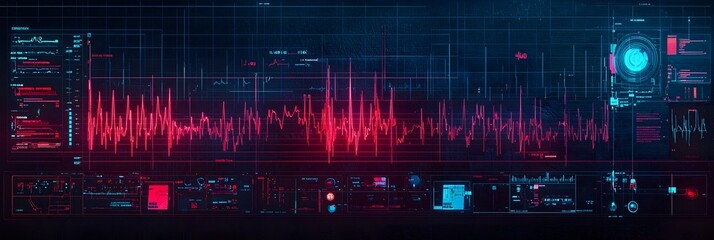 Aufkleber - Digital cardiac monitoring graphs displaying electrocardiogram ECG waveforms and vital sign data for medical diagnosis treatment and health monitoring purposes