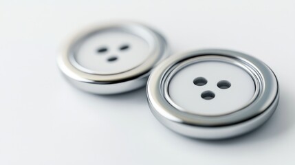 Poster - Close-up of two shiny silver buttons on a white surface