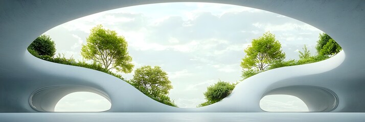 Poster - Eco Friendly Atrium with Suspended Hanging Gardens Showcasing Sustainable and Innovative Architecture Design  Modern Interior with Lush Greenery Natural Light and Clean Minimalist Aesthetic