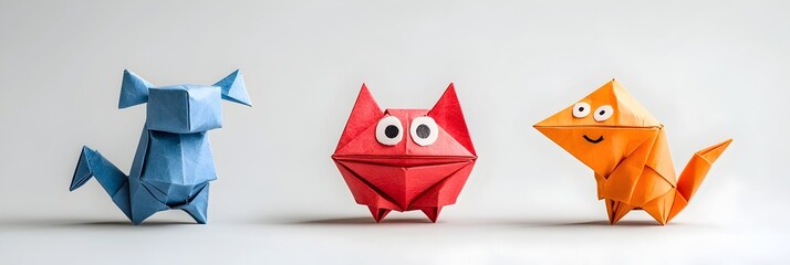 Poster - Elegant origami paper animals and geometric shapes in various colors and designs symbolizing the art of craftsmanship creativity and the beauty of nature inspired forms