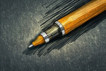 Wall Mural - A simple pencil lying on a table with a wooden handle, great for illustration and design use