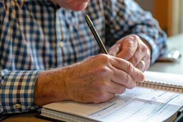 Poster - A person sits at a desk with a notebook and pen, writing or taking notes
