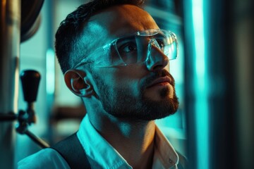 Poster - A person wearing safety goggles and a vest, focused on their work