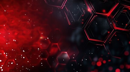 Red glowing light effect on a dark hexagon-patterned background, representing a futuristic technology and science concept. This 3D-rendered design features a close-up shot in 4K resolution with ultra-