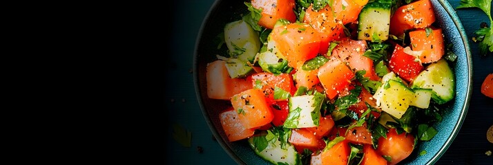Poster - Freshly Chopped and Colorful Vegetables Arranged on a Vibrant Ceramic Plate Ready to be Transformed into a Delicious and Nutritious Salad