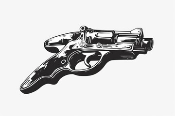 Poster - Illustration of a black and white gun, suitable for use in historical or vintage-themed designs