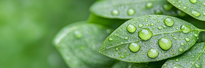 Poster - Lush vibrant tropical leaves with delicate dewdrops creating a soothing refreshing and tranquil spa like ambiance  This natural botanical background exudes a sense of peace and wellness
