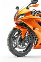 Poster - A close-up shot of an orange motorcycle parked on a white surface, ready for its next adventure