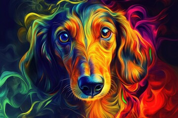 Poster - A playful dog with bright and colorful locks