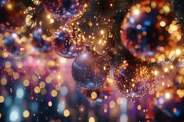 Poster - Decorative Christmas tree with colorful ornaments, perfect for winter and holiday designs