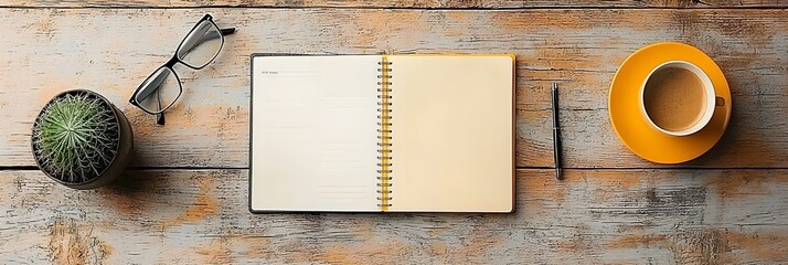 Poster - Minimalist and modern desk arrangement featuring a laptop computer and planner suggesting a productive and organized workday or study session