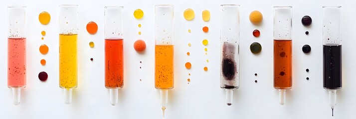 Poster - Neatly Organized Medical Test Tubes Filled with Multicolored Liquid Solutions Precisely Arranged for Scientific Experiments Research and Laboratory Diagnostics