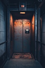 Poster - Abandoned old building entrance with rusty metal door