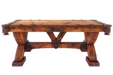 Poster - A simple wooden table with a wooden top on a white background, perfect for indoor or outdoor use
