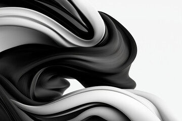 Poster - Abstract black and white wave-like pattern showcasing fluid shapes and textures
