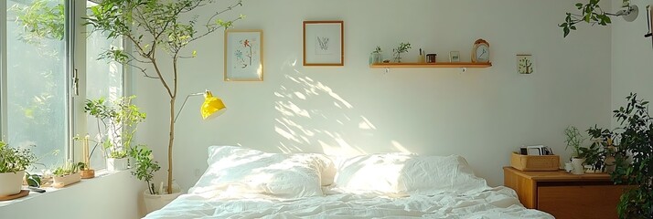 Poster - Relaxed and tranquil morning vibe with an unmade bed soft cotton sheets and a cozy casual bedroom atmosphere  This image evokes a sense of comfort rest and unhurried lifestyle