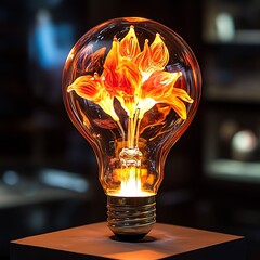 A decorative light bulb featuring vibrant, flame-like floral designs, combining art and functionality.