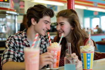 Aufkleber - A couple relaxing at home with drinks, perfect for a romantic evening or a cozy night in