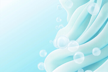 Poster - Soft blue fabric draped with bubbles on a light background in a tranquil setting