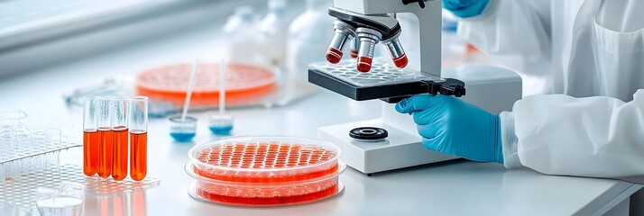 Poster - Scientific Laboratory Equipment including Petri Dishes Beakers and Flasks Suggesting Innovative Research and Experimentation in Medicine Biology or Chemistry