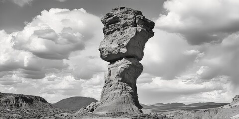 Poster - A black and white photograph of a unique rock formation in nature