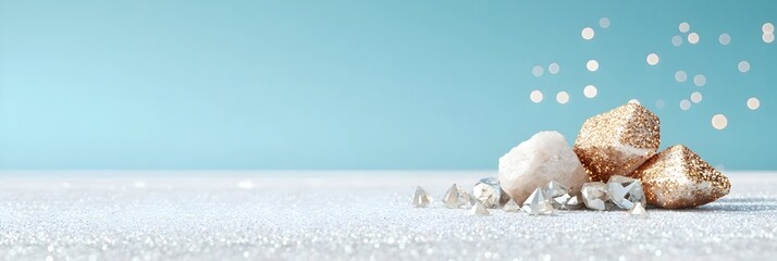 Aufkleber - Shimmering crystal gems and glittering sparkles scattered across a smooth satin like background creating a luxurious high end and decorative abstract pattern