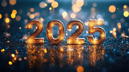 Poster - A single number made of gold glitters against a dark background