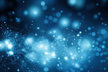 Poster - Abstract blue background with glowing particles and connections representing technology