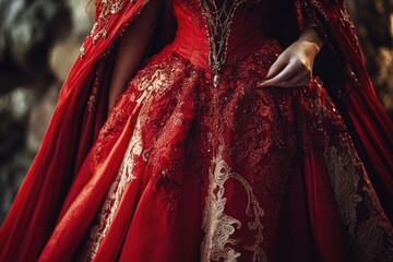Aufkleber - A woman dressed in a red dress and cape, ready for action
