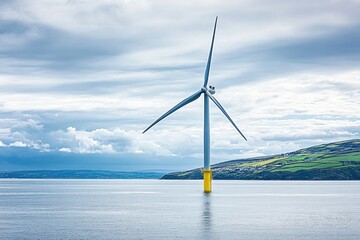 Poster - A wind turbine floating in the open ocean, potential use: renewable energy, environmental conservation