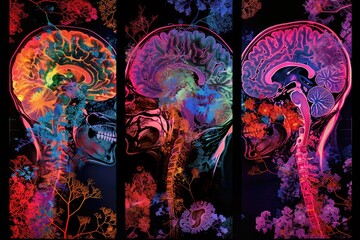 Poster - Detailed illustration of the human brain with visible cerebral cortex and other structures