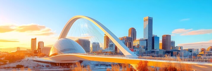 Poster - Stunning Panoramic View of Sleek Contemporary Bridges Spanning Across a Picturesque River with Elegant Architectural Design and Minimal Geometric Lines