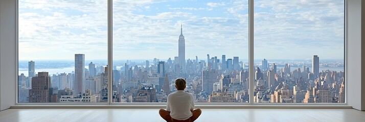 Leinwandbilder - Stunning panoramic views from the large windows of a high rise apartment showcasing the vibrant and dynamic cityscape below
