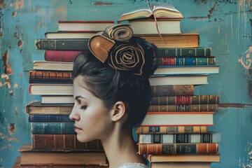 Canvas Print - A person sitting among books, immersed in reading