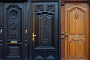 Aufkleber - Close-up shot of a wooden door with a black and brown finish